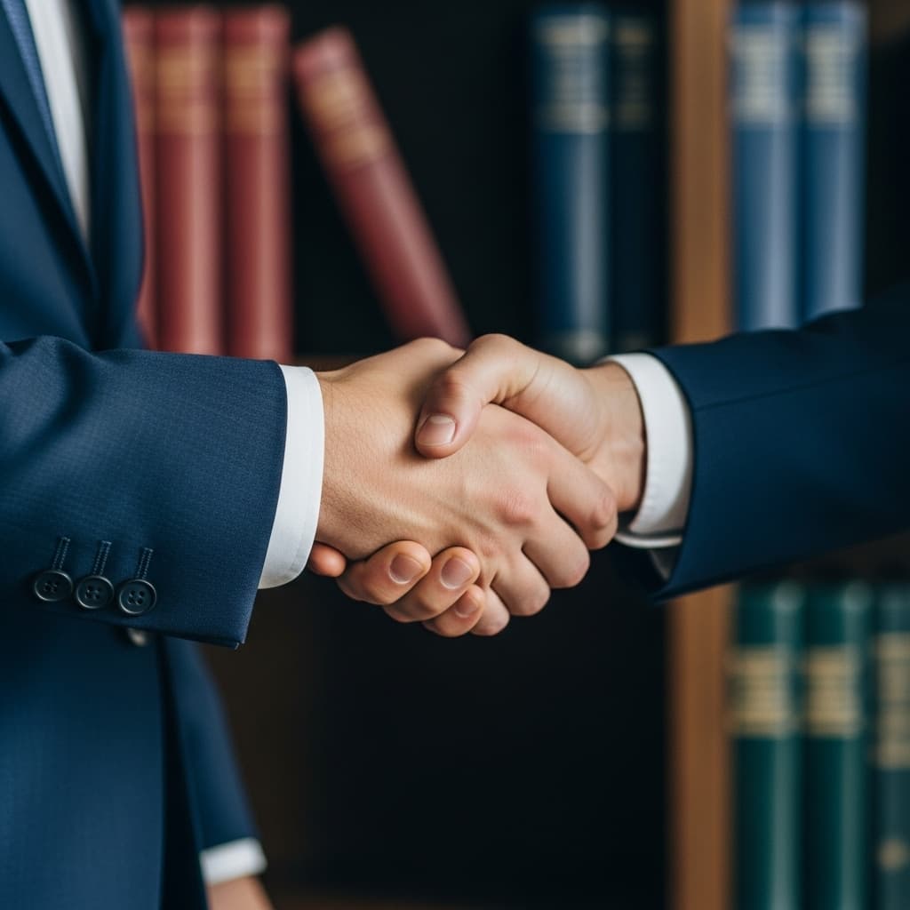 dos hombres estrechando la mano, representado el derecho mercantil