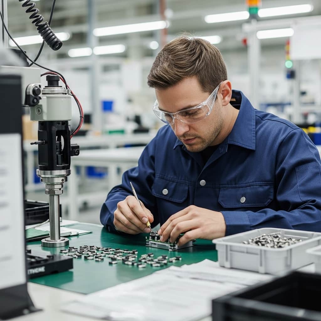 trabajador en una fábrica, representando el derecho laboral